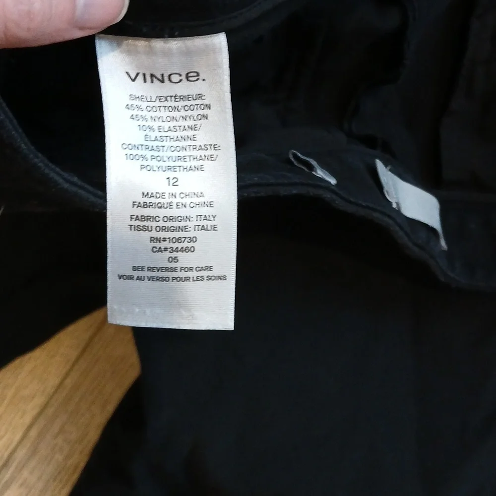Vince Black Trousers Faux Leather Racing Side Stripe Tuxedo Size 12 - Picture 7 of 7